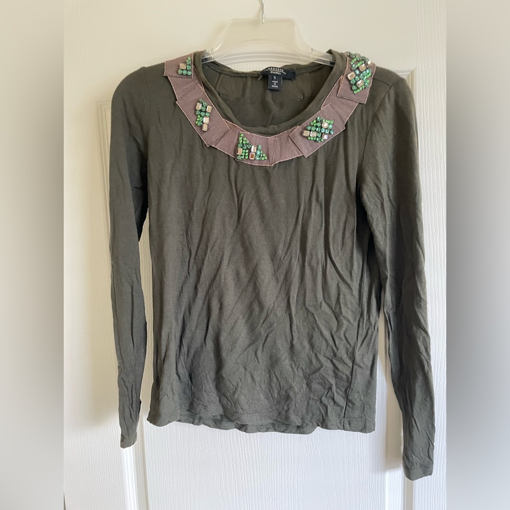 MAX MARA weekend Embellished Olive Green Long Sleeve Top